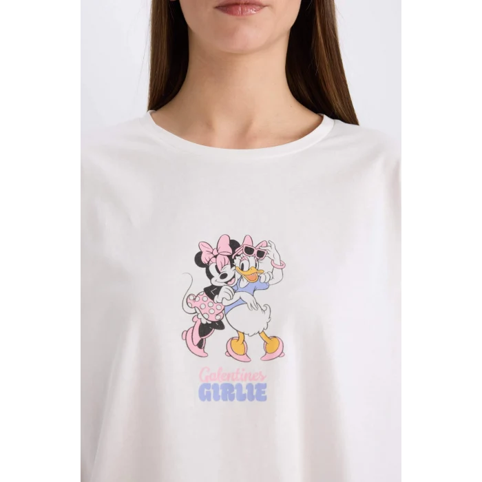 Defacto D8464 Siyah Disney Mickey Mouse &Friends Pijama Takımı Uzun Kollu Üst Esnek Belli Uzun Alt-Fall in Love