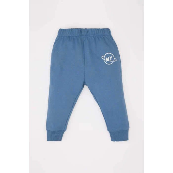 Defacto D7922 Mavi Erkek Bebek 2li Takım Baskılı Sweatshirt Beli Lastikli Eşofman Altı