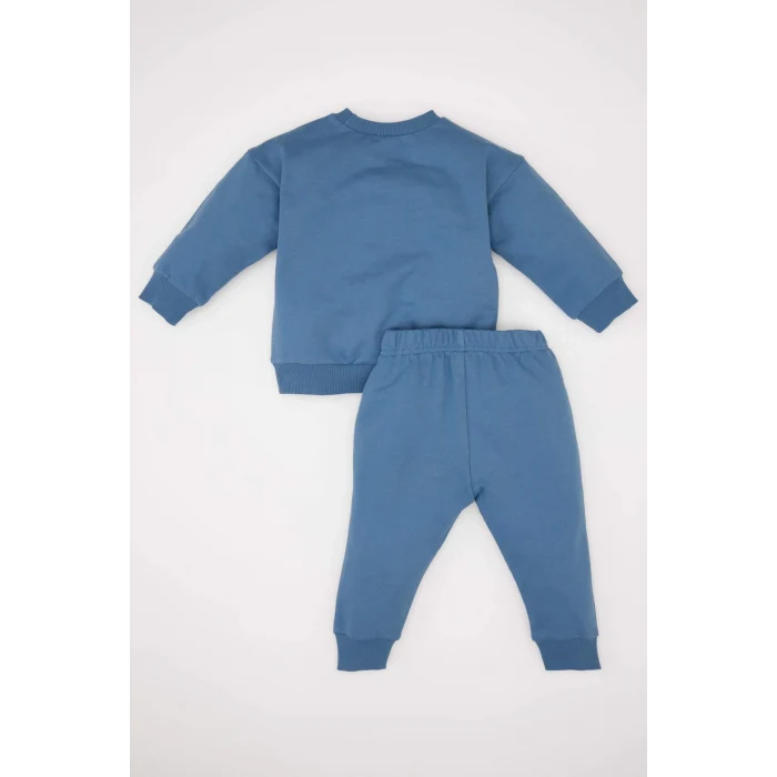 Defacto D7922 Mavi Erkek Bebek 2li Takım Baskılı Sweatshirt Beli Lastikli Eşofman Altı