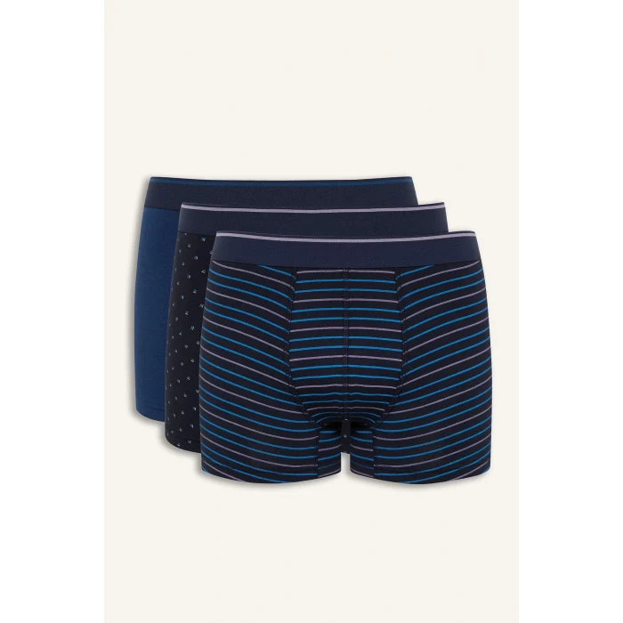 Defacto D9876 Lacivert Regular Fit Çizgili 3lü Boxer