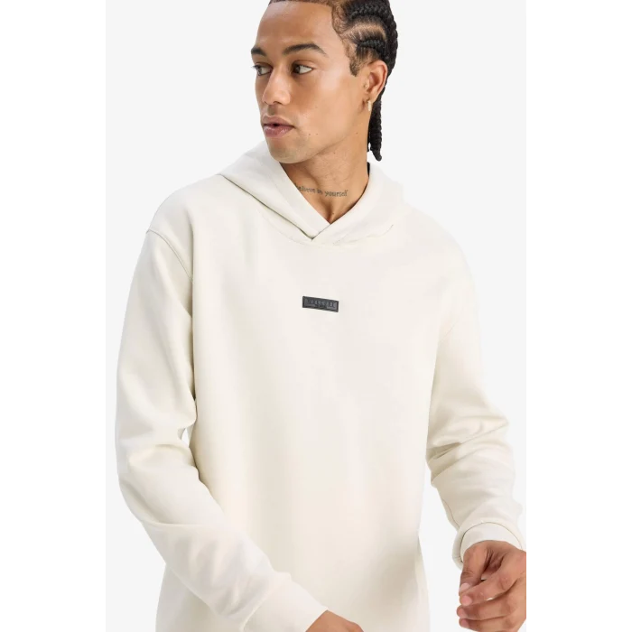 Defacto D7364 Bej DeFactoFit Standart Fit Kapüşonlu Skuba Dalgıç Kumaş Sporcu Sweatshirt