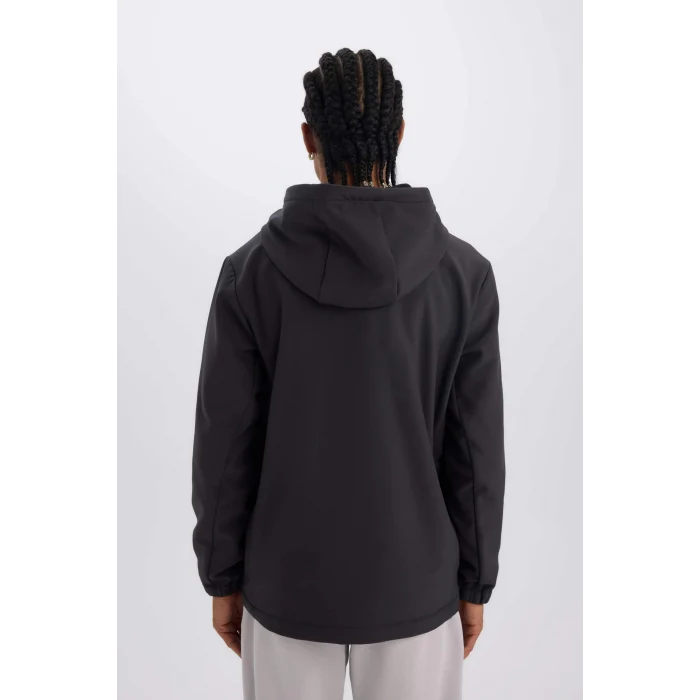 Defacto D6178 Antrasit DeFactoFit Su İtici Regular Fit Kapüşonlu Fermuarlı Softshell Mont