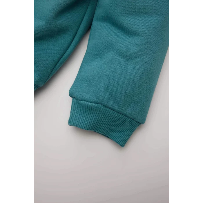 Defacto D7909 Mavi Erkek Bebek 2li Takım Bisiklet Yaka Baskılı Sweatshirt Beli Lastikli Eşofman Altı