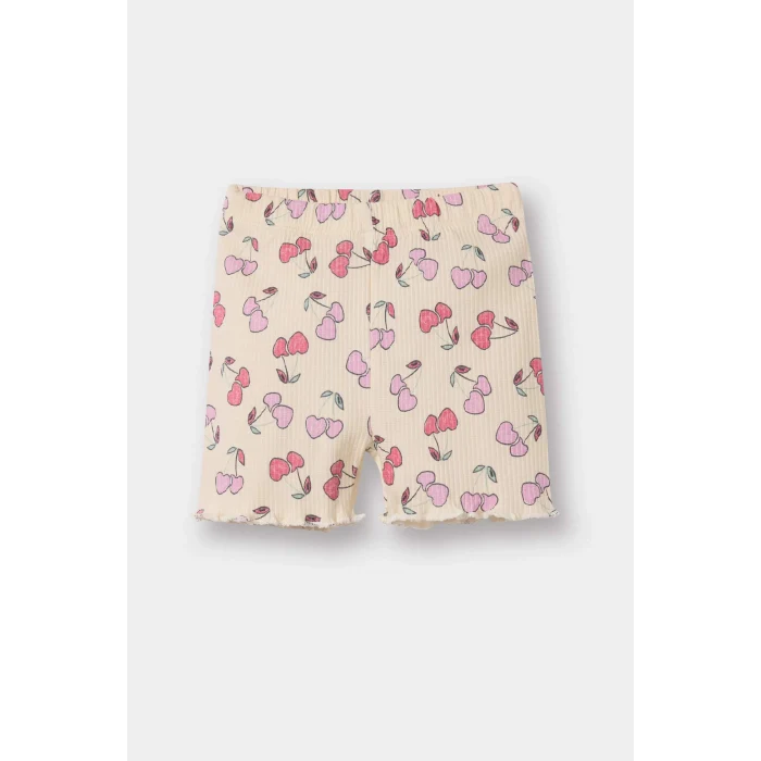 Defacto E0724 Ekru Kız Bebek 2li Takım Desenli Fitilli Kaşkorse Kısa Kollu Tişört Şort