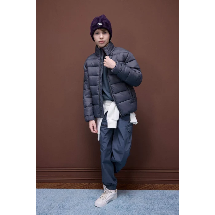 Defacto D5900 Antrasit Erkek Çocuk Su İtici Fermuarlı Cepli Basic Düz Şişme Mont