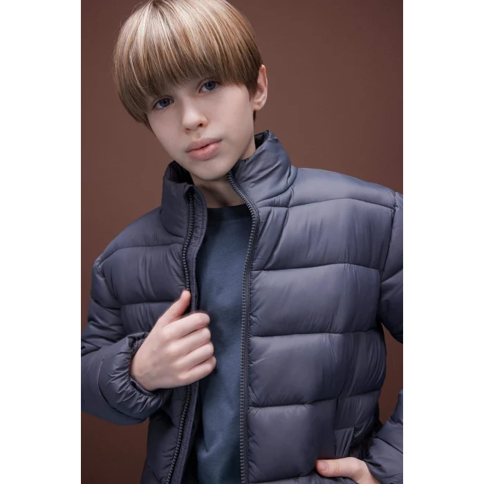 Defacto D5900 Antrasit Erkek Çocuk Su İtici Fermuarlı Cepli Basic Düz Şişme Mont