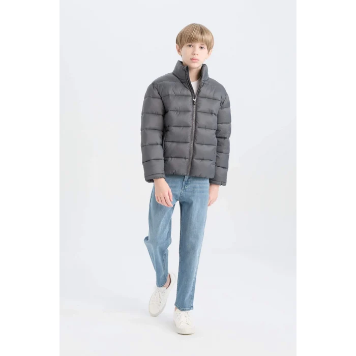 Defacto D5900 Antrasit Erkek Çocuk Su İtici Fermuarlı Cepli Basic Düz Şişme Mont