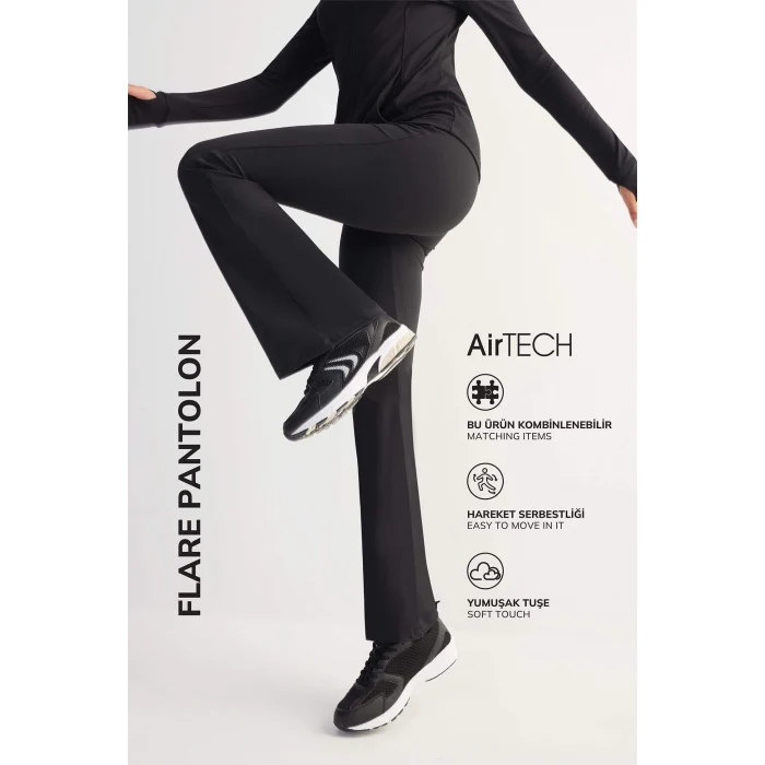 Defacto C9192 Siyah DeFactoFit Flare Fit Sporcu İnce Eşofman Altı Beli Saran İspanyol Paça Standart Boy