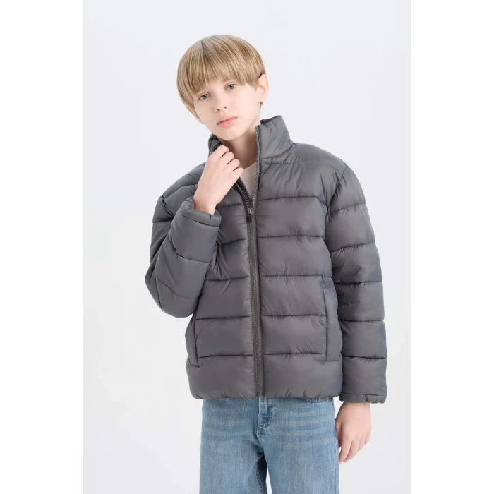 Defacto D5900 Antrasit Erkek Çocuk Su İtici Fermuarlı Cepli Basic Düz Şişme Mont