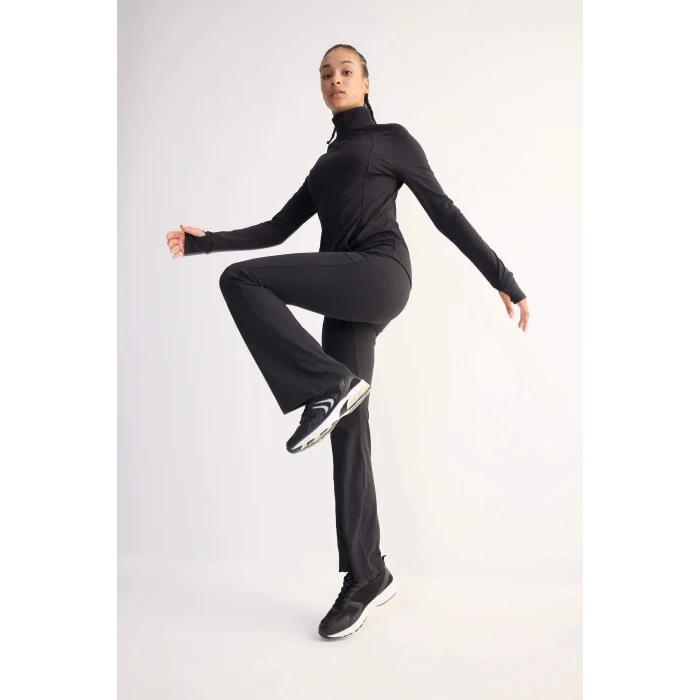 Defacto C9192 Siyah DeFactoFit Flare Fit Sporcu İnce Eşofman Altı Beli Saran İspanyol Paça Standart Boy