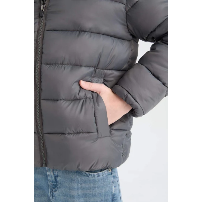 Defacto D5900 Antrasit Erkek Çocuk Su İtici Fermuarlı Cepli Basic Düz Şişme Mont