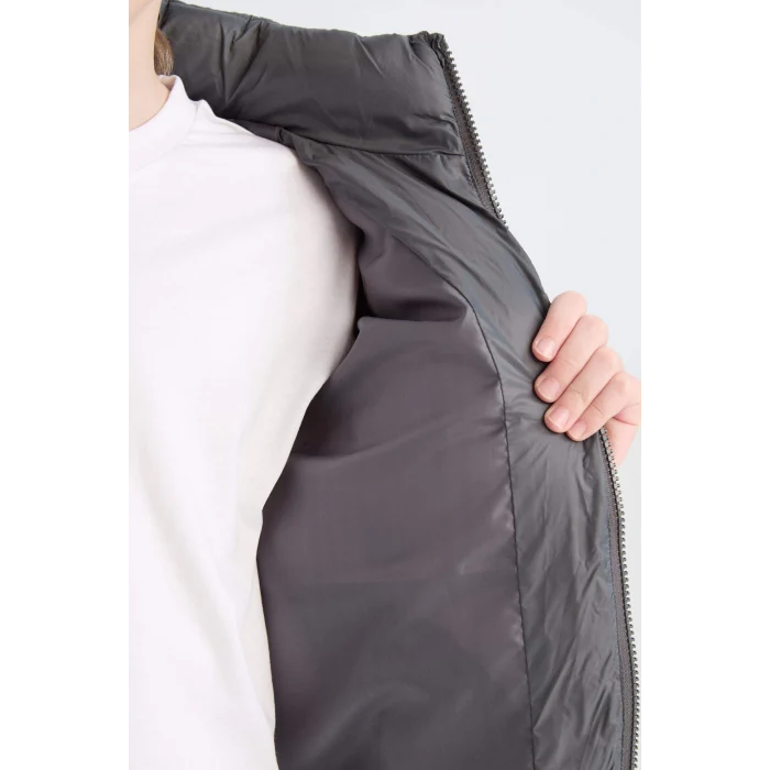 Defacto D5900 Antrasit Erkek Çocuk Su İtici Fermuarlı Cepli Basic Düz Şişme Mont