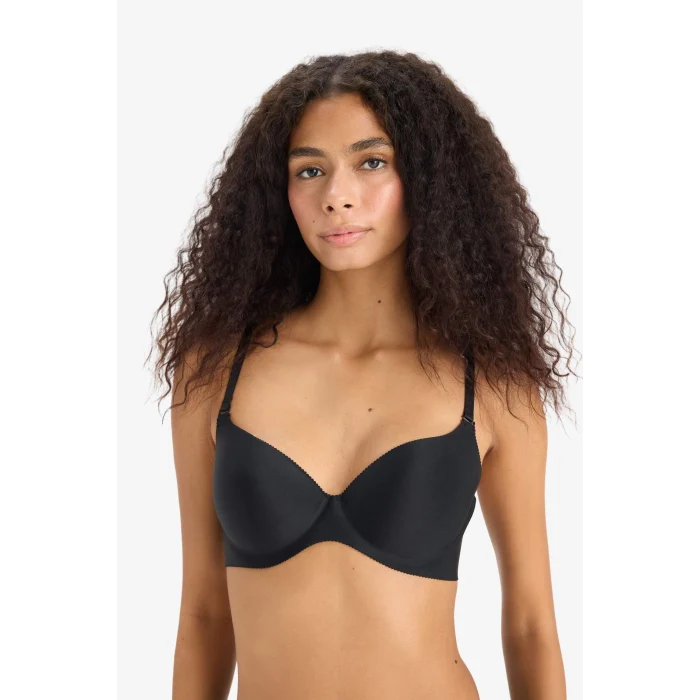 Defacto C1525 Siyah Yarım Dolgulu Micro Dolgulu Push Up Tişört Bra-Fall in Love