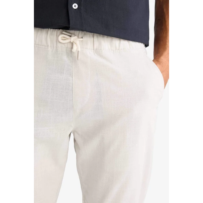 Defacto Z6475 Gri %100 Pamuk Keten Görünümlü Yazlık Jogger Pantolon Dar Paça Beli Bağcıklı Lastikli Cepli