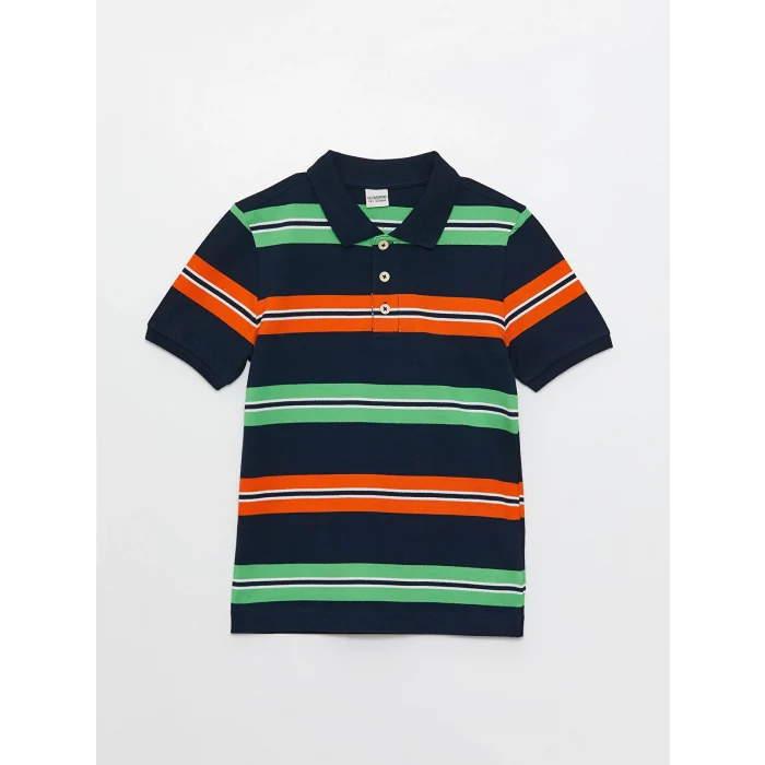 LCW Kids Turuncu Polo Yaka Çizgili Kısa Kollu Erkek Çocuk Tişört