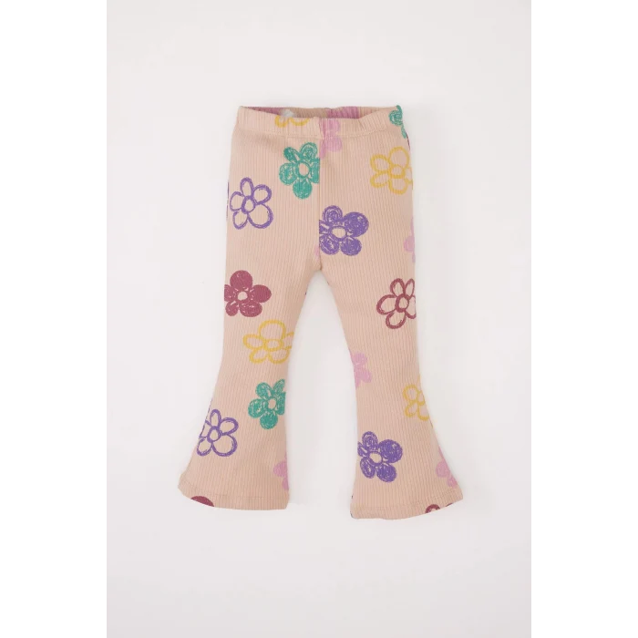 Defacto E0200 Pembe Kız Bebek 2li Takım Çiçekli Bisiklet Yaka Sweatshirt Beli Lastikli İspanyol Paça Alt