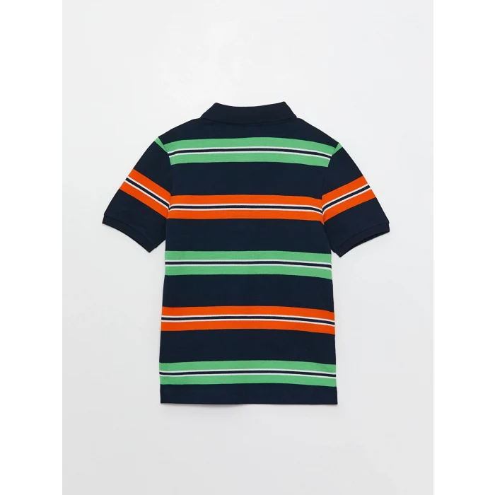 LCW Kids Turuncu Polo Yaka Çizgili Kısa Kollu Erkek Çocuk Tişört