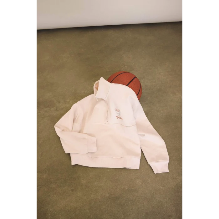 Defacto D6123 Ekru DeFactoFit NBA Chicago Bulls Yarım Fermuarlı Sweatshirt