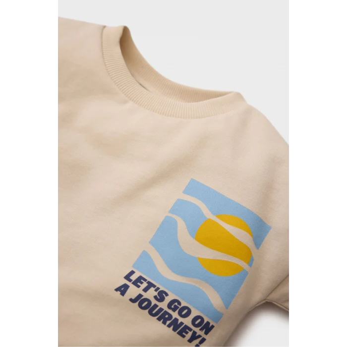 Defacto D3348 Bej Erkek Bebek 2li Takım Baskılı Sweatshirt Beli Paçası Lastikli Alt