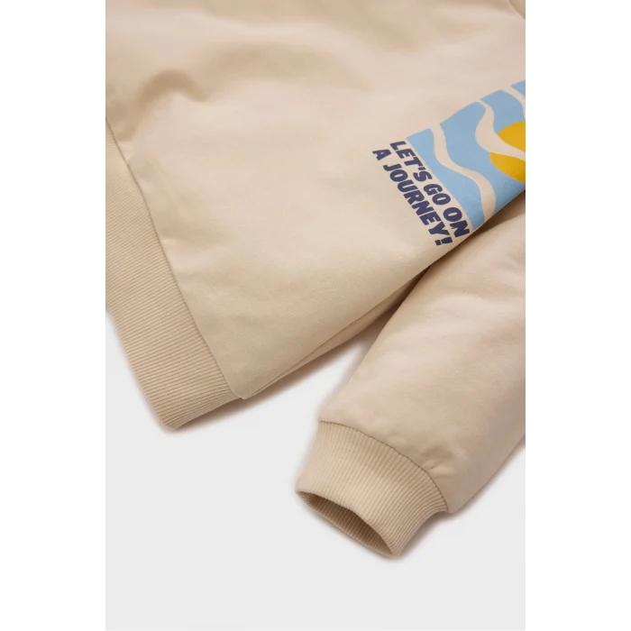 Defacto D3348 Bej Erkek Bebek 2li Takım Baskılı Sweatshirt Beli Paçası Lastikli Alt