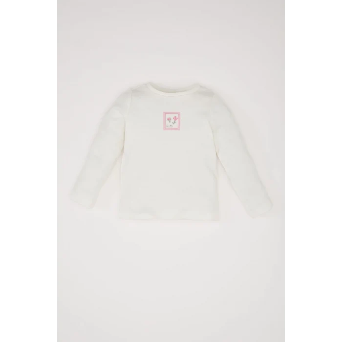 Defacto D9094 Pembe Kız Bebek 2li Takım Çiçekli Uzun Kollu Krinkıl Kumaş Tişört Salopet Tulum