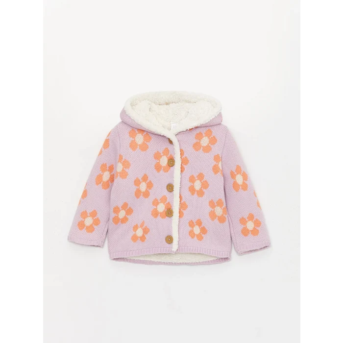 LCW baby Lila Kapüşonlu Uzun Kollu Kız Bebek Triko Hırka