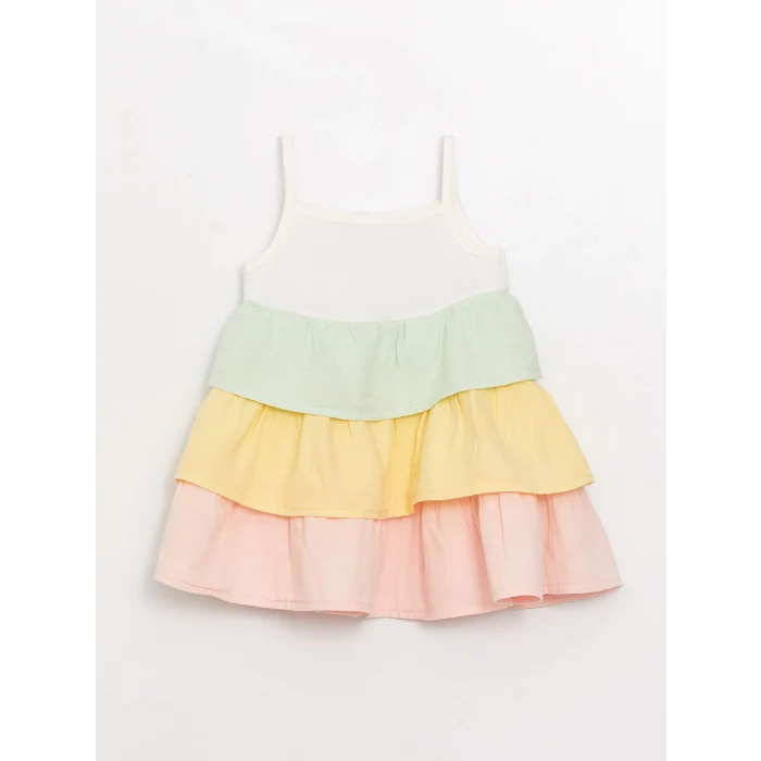 LCW baby Ekru Kare Yaka Askılı Kız Bebek Elbise