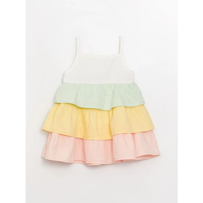 LCW baby Ekru Kare Yaka Askılı Kız Bebek Elbise