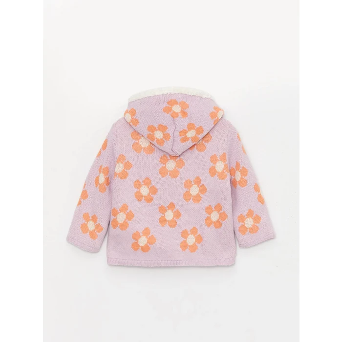 LCW baby Lila Kapüşonlu Uzun Kollu Kız Bebek Triko Hırka