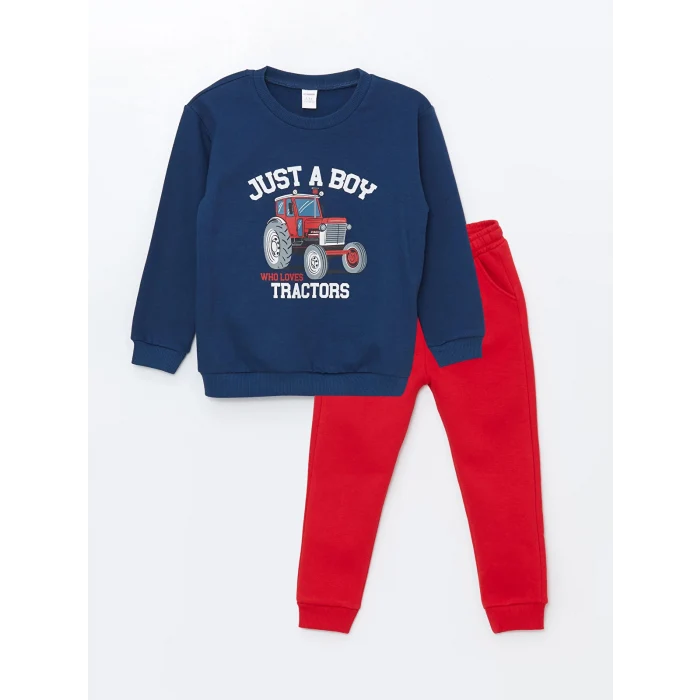 LCW Kids Indigo Bisiklet Yaka Uzun Kollu Erkek Bebek Sweatshirt ve Eşofman Alt 2li Takım
