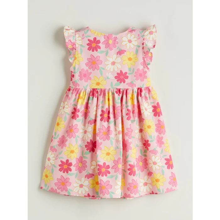 LCW Kids Pembe Bisiklet Yaka Çiçekli Kız Çocuk Poplin Elbise