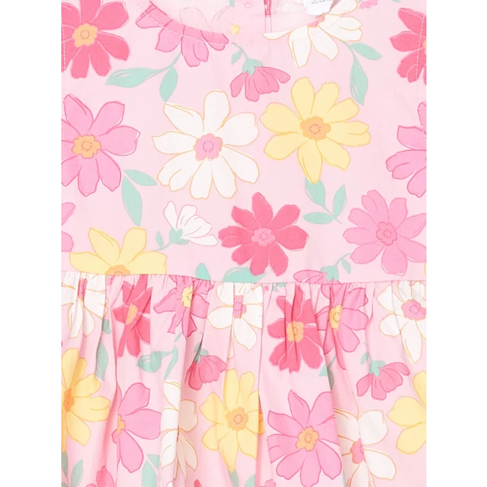 LCW Kids Pembe Bisiklet Yaka Çiçekli Kız Çocuk Poplin Elbise