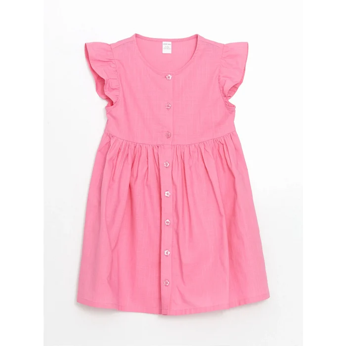 LCW Kids Pembe Pileli Kız Çocuk Keten Görünümlü Gömlek Elbise