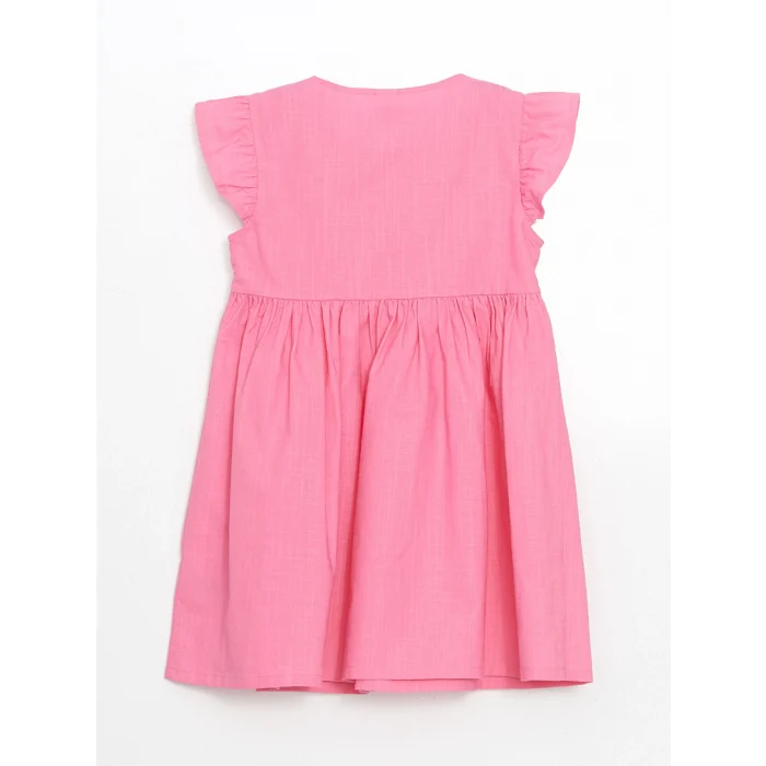 LCW Kids Pembe Pileli Kız Çocuk Keten Görünümlü Gömlek Elbise
