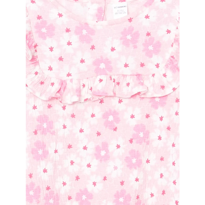 LCW Kids Pembe Çiçekli Krinkle Fırfırlı Kız Çocuk Elbise