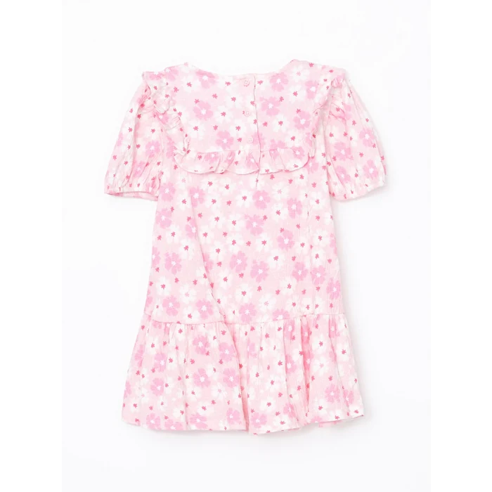LCW Kids Pembe Çiçekli Krinkle Fırfırlı Kız Çocuk Elbise