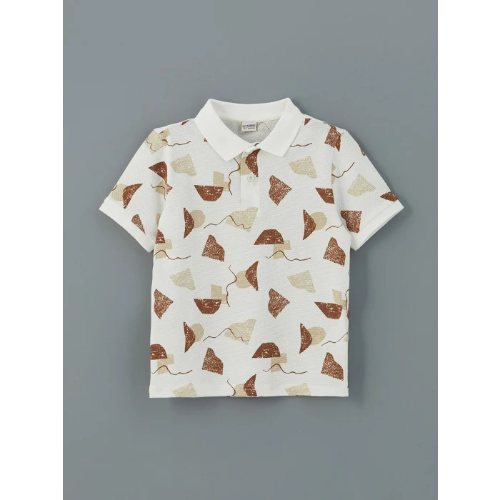LCW Kids Kahverengi Polo Yaka Desenli Penye Erkek Çocuk Tişört