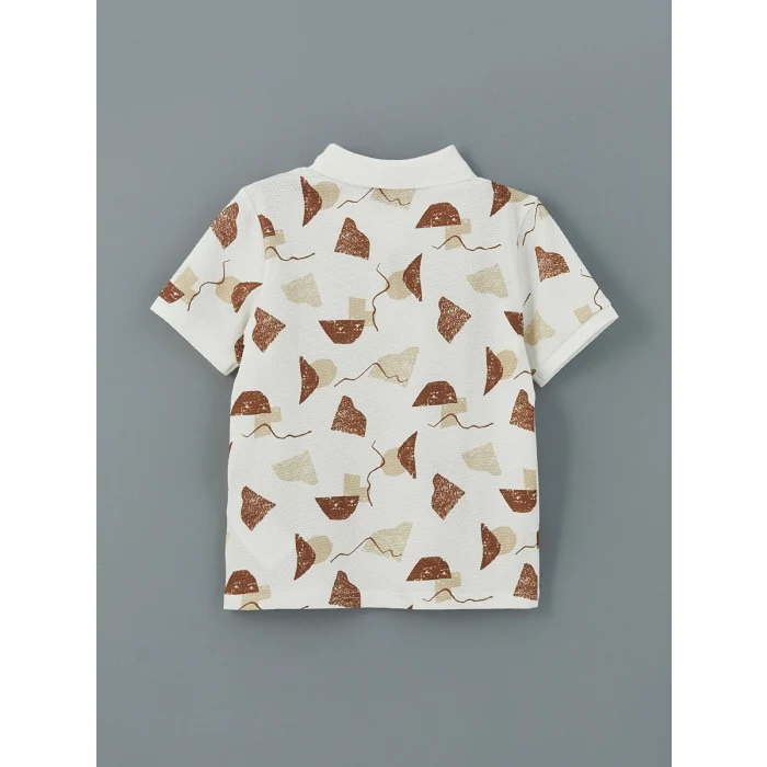 LCW Kids Kahverengi Polo Yaka Desenli Penye Erkek Çocuk Tişört