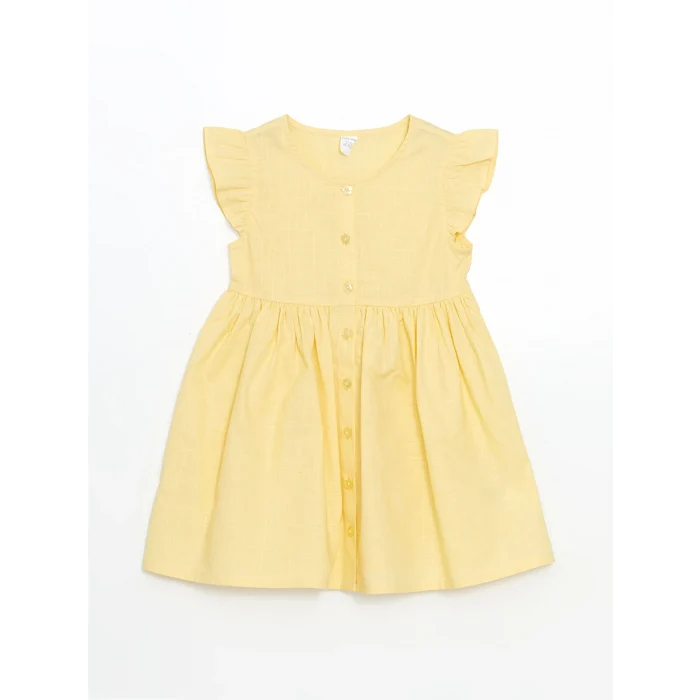 LCW Kids Sari Pileli Kız Çocuk Keten Görünümlü Gömlek Elbise