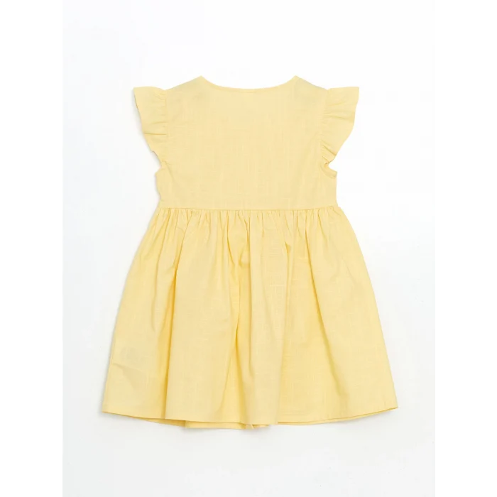 LCW Kids Sari Pileli Kız Çocuk Keten Görünümlü Gömlek Elbise