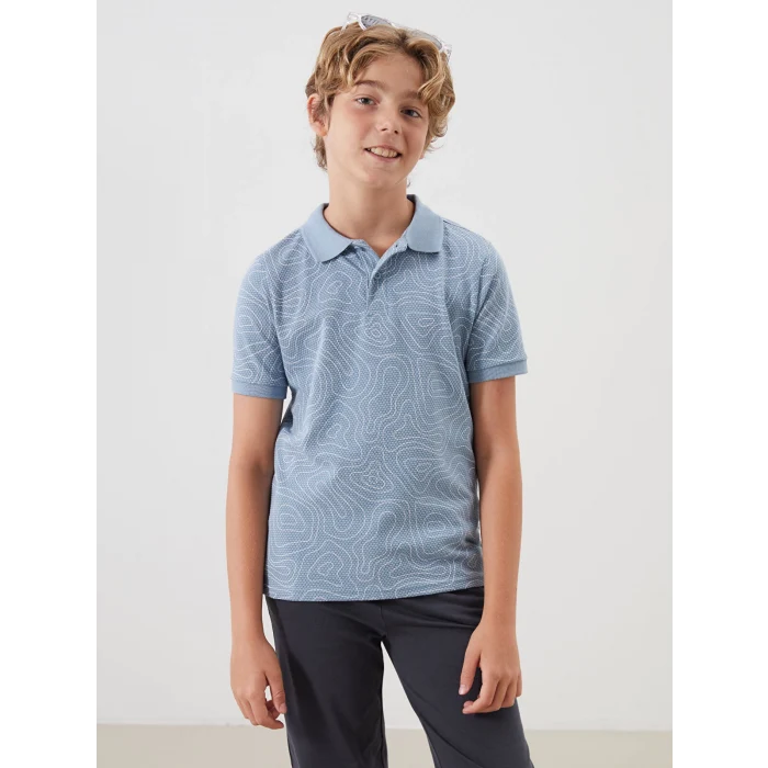 LCW Kids Ekru Polo Yaka Desenli Penye Erkek Çocuk Tişört