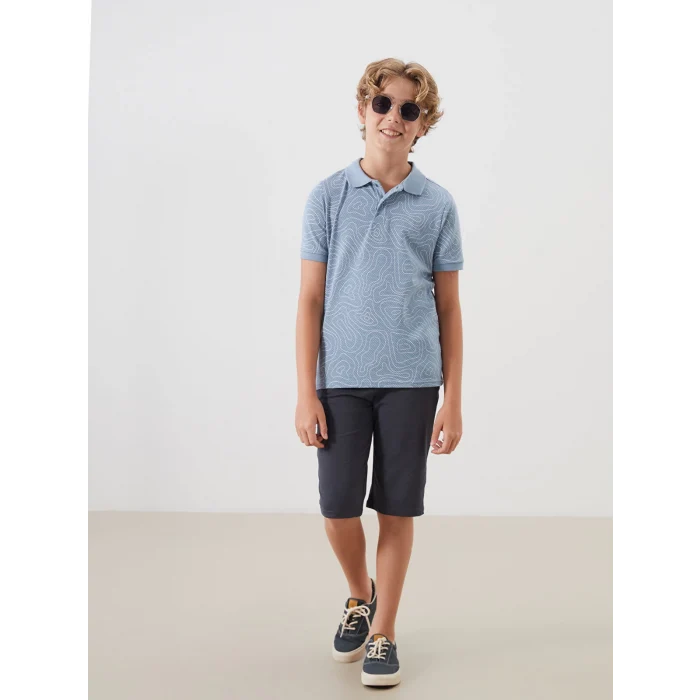 LCW Kids Ekru Polo Yaka Desenli Penye Erkek Çocuk Tişört