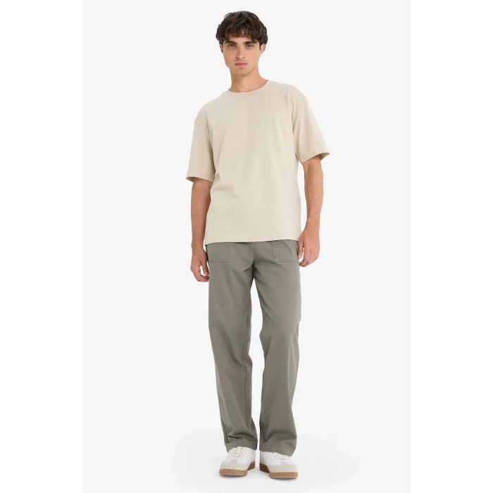 Defacto D6070 Bej %100 Pamuk Boxy Fit Bisiklet Yaka Basic Düz Kısa Kollu Tişört