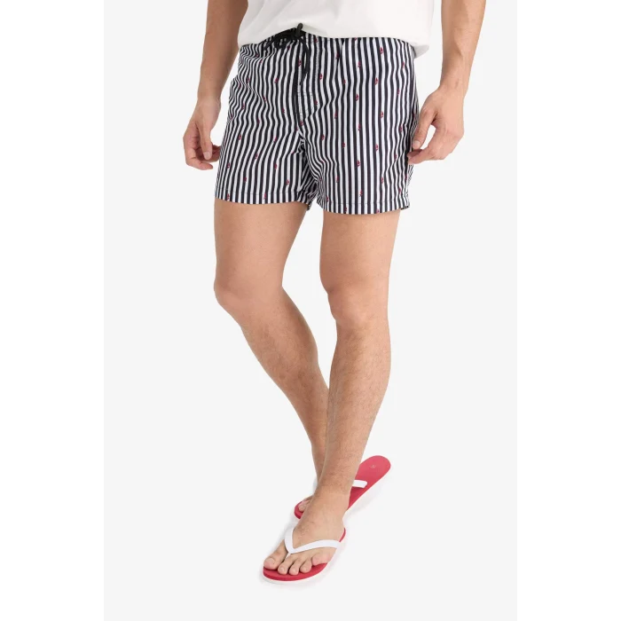 Defacto E0950 Siyah Çizgili File Astarlı Kısa Boy Deniz Şortu