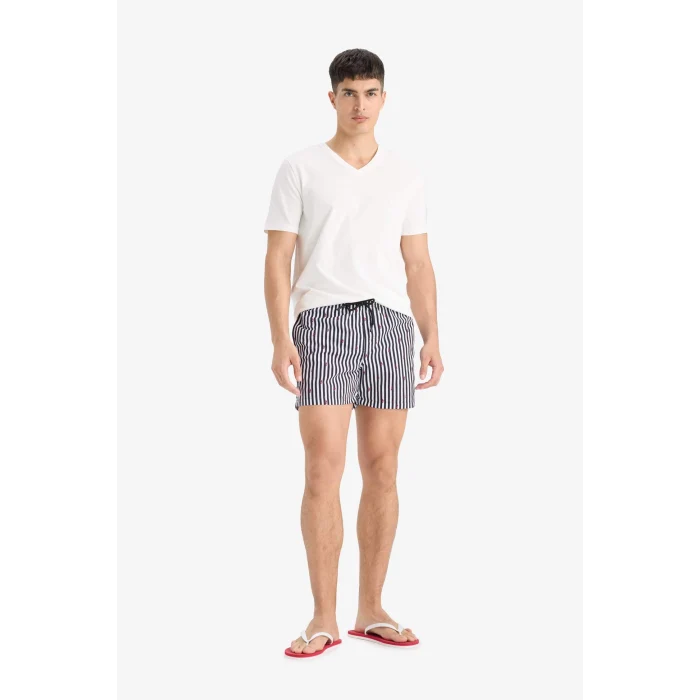 Defacto E0950 Siyah Çizgili File Astarlı Kısa Boy Deniz Şortu