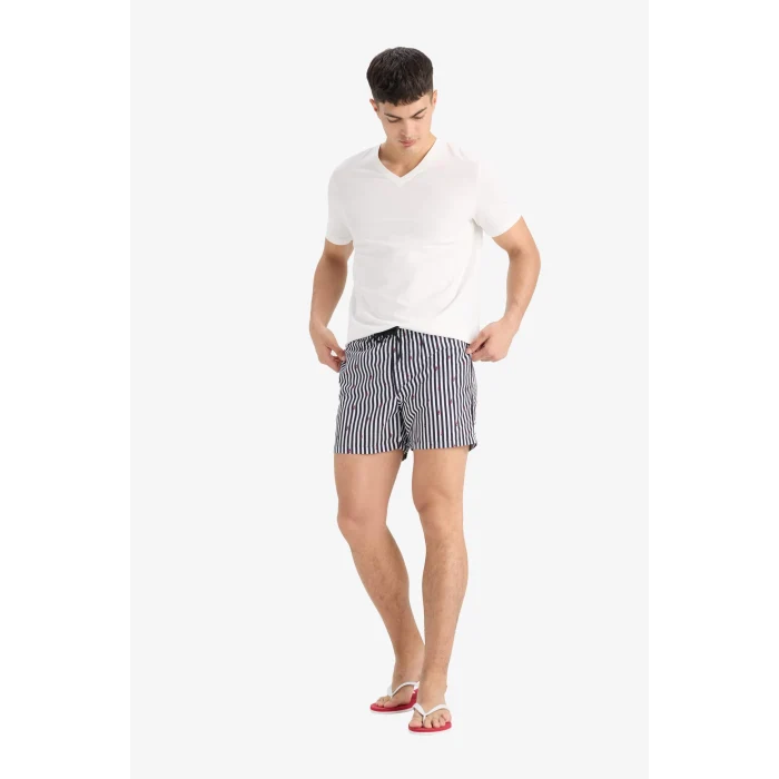 Defacto E0950 Siyah Çizgili File Astarlı Kısa Boy Deniz Şortu