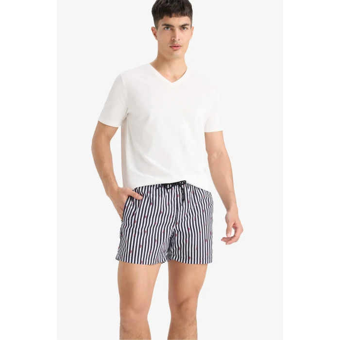 Defacto E0950 Siyah Çizgili File Astarlı Kısa Boy Deniz Şortu