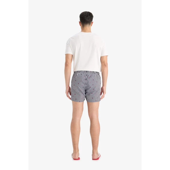 Defacto E0950 Siyah Çizgili File Astarlı Kısa Boy Deniz Şortu