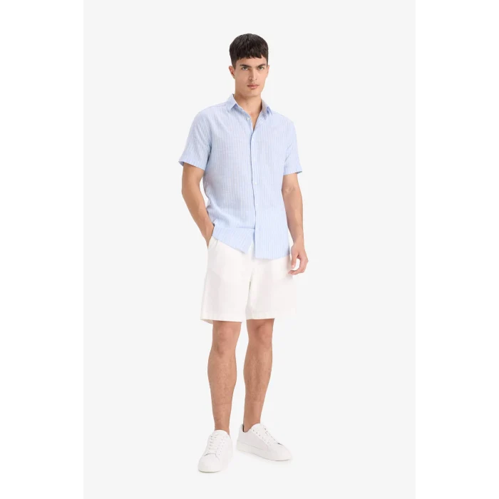Defacto F6335 Mavi Pamuklu Kısa Kollu Gömlek