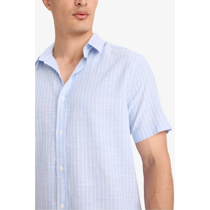 Defacto F6335 Mavi Pamuklu Kısa Kollu Gömlek